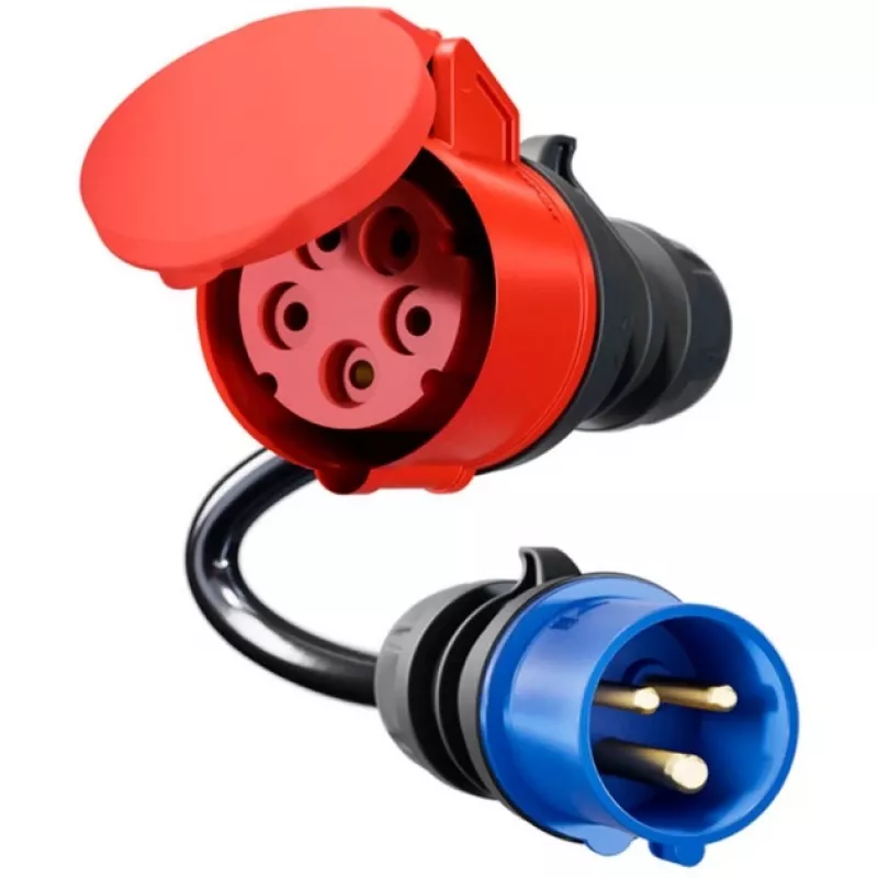 go-e CH-04-31 adaptador para Gemini flex 11 kW, CEE rojo 16 A trifásico a CEE azul 16 A, IP55, 0,3 m, negro