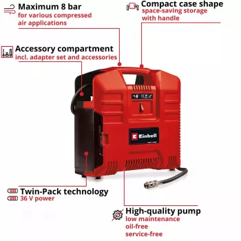 Compresor de aire Einhell TE-AC 36/8 130 l/min 8 bar de batería