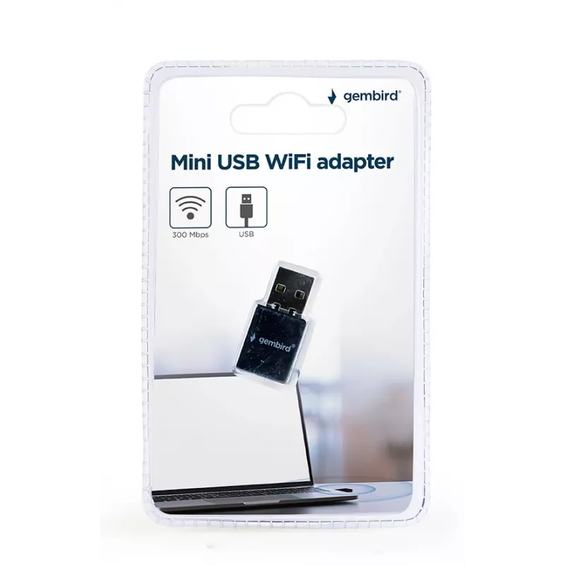 Adaptador USB 2.0 WLAN Gembird WNP-UA300-01 — RTL8192EU, 2,4 GHz, 802.11b/g/n, 300 Mbit/s
