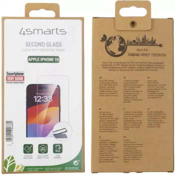 Protector de pantalla 4smarts 540595 para Apple iPhone 15 cristal templado antichoque