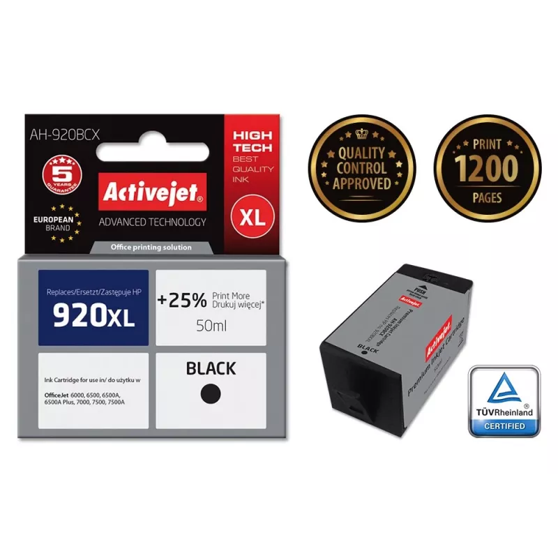 Activejet AH-920BCX Tinta (sustituto de HP 920XL CD975AE; Premium; 50 ml; negro)