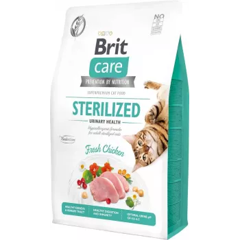 Comida seca para gatos Brit sin cereales Sterilized Urinary 2 kg – para gatos adultos esterilizados, pollo, 32 % de proteína, apoyo de las vías urinarias
