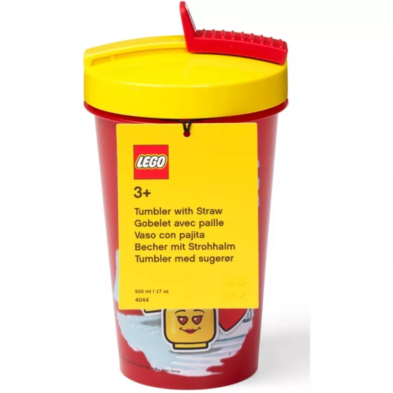 Vaso con pajita Room Copenhagen LEGO Iconic Girl Bright Red 500 ml (rojo/amarillo)
