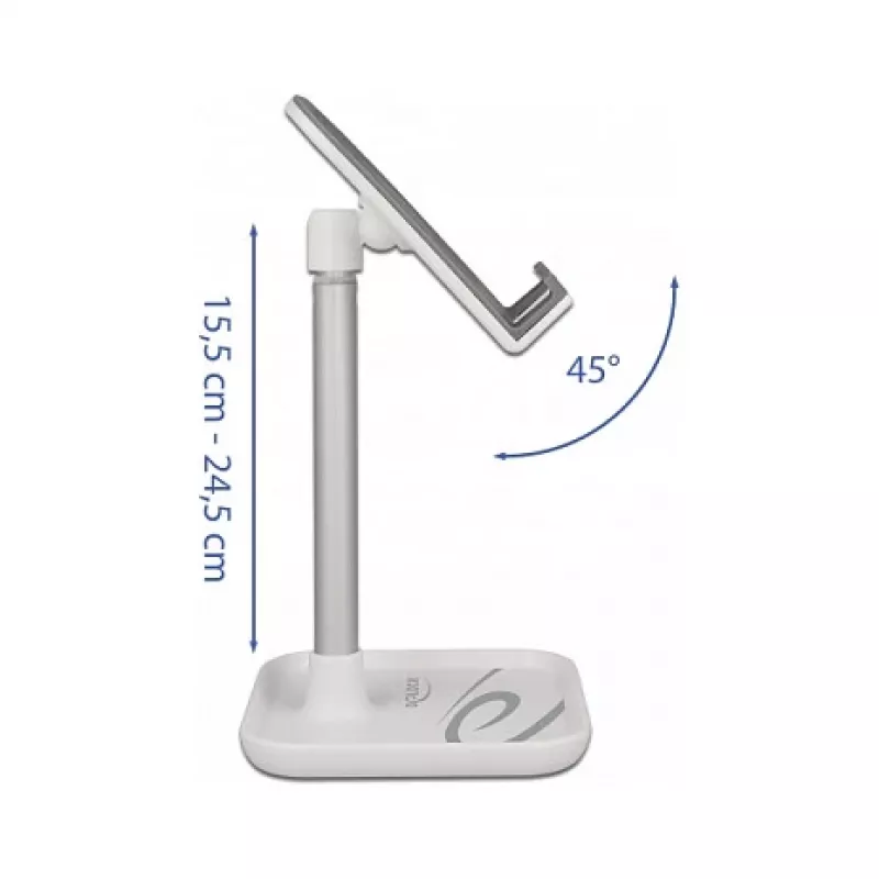 Soporte telescópico DeLOCK para smartphone y tablet con bandeja, plata/blanco