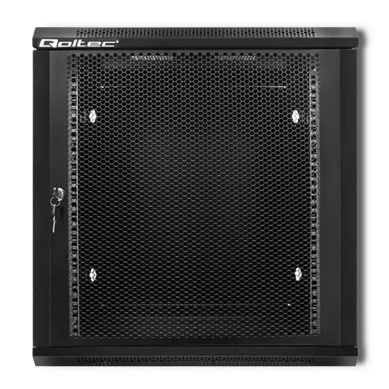 Qoltec 54488 Armario rack de pared de 19 pulgadas, 12U, 600 x 635 x 450 mm, puerta perforada