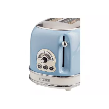 Tostadora Ariete 155 Design 2 rebanadas con cestas para sándwich, 6 niveles de tostado, 810 W, carcasa de acero inoxidable, bandeja recogemigas extraíble, azul pastel