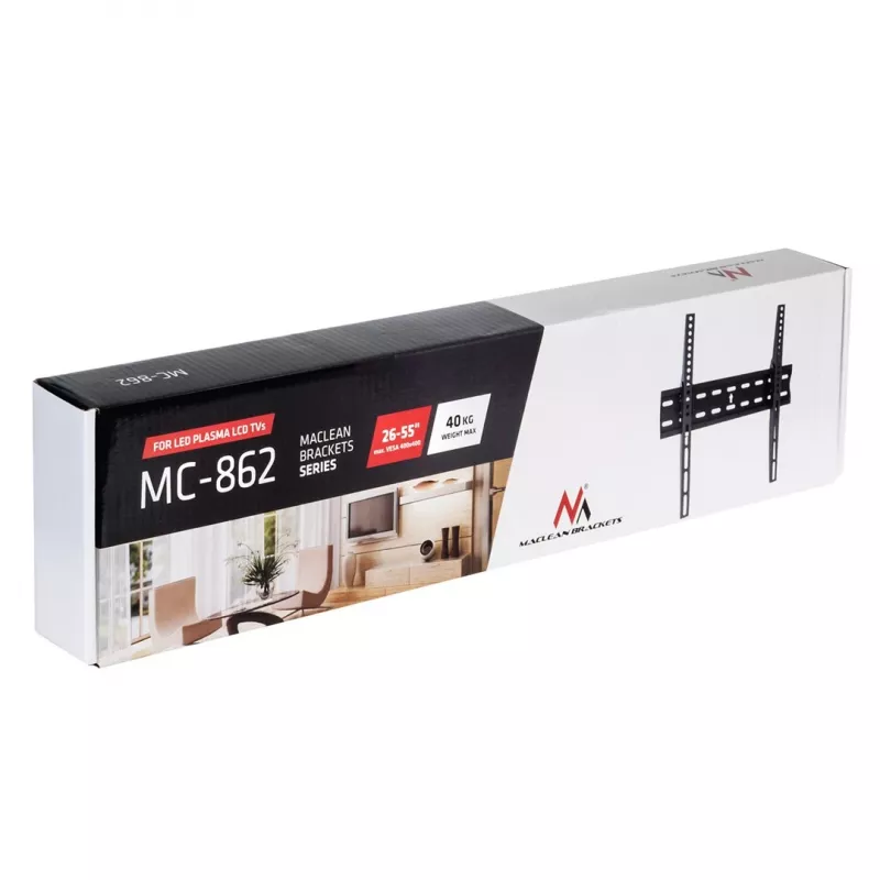 MACLEAN BRACKETS MC-862 soporte de TV original extra estable ajustable fácil montaje 26-55 40kg universal negro máx Vesa 400x400