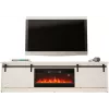 Mueble TV con chimenea eléctrica Cama Meble GRANERO modelo RTV GRANERO + KOM B/B, 200 x 56,7 x 35 cm, blanco/blanco brillante, 2 puertas, 2 estantes, MDF/tablero de partículas