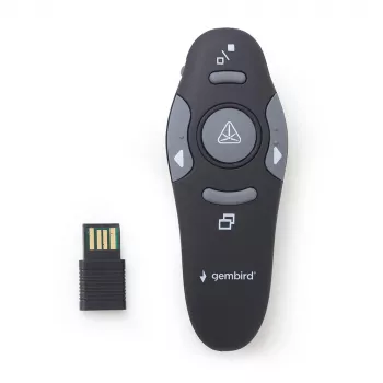 Presentador inalámbrico IR GEMBIRD WP-L-11, 4 botones, receptor USB RF de 2,4 GHz, Negro, pila AAA