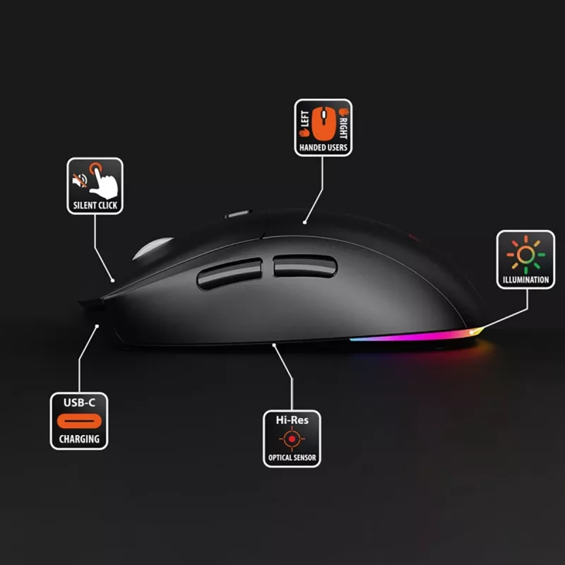 Ratón inalámbrico MEDIA-TECH MT1124 BT/RF Silent & Recharge — ambidiestro, 3200 DPI, Bluetooth + 2,4 GHz USB, 6 botones, recargable