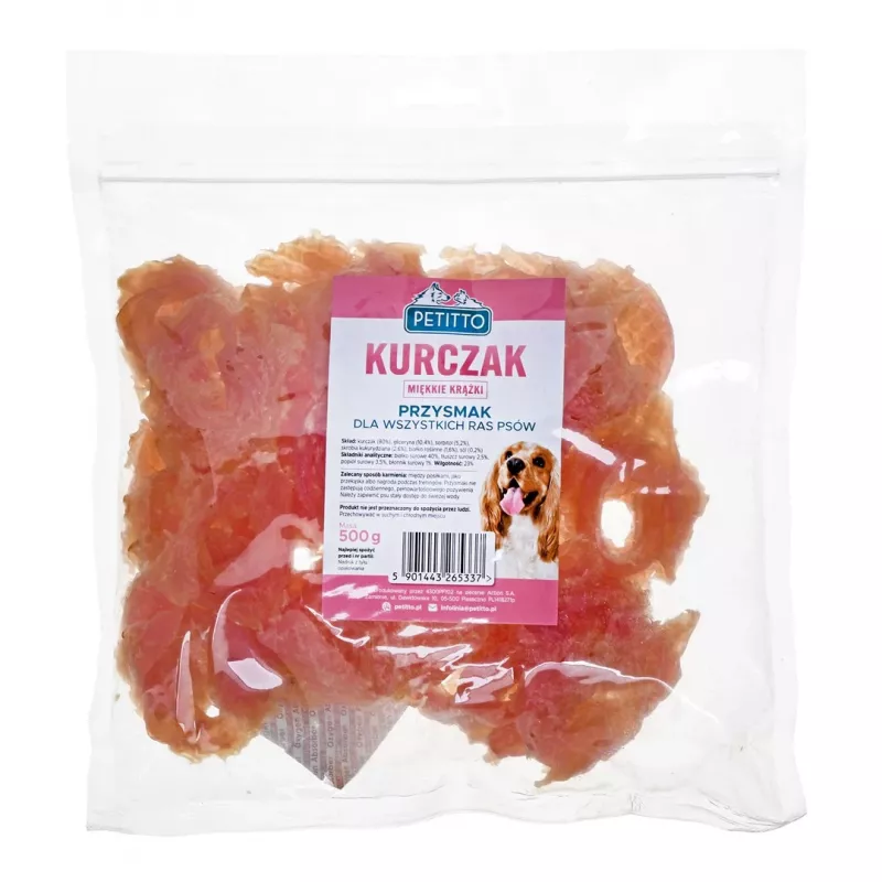 PETITTO Anillos blandos de pollo snack para perros, 500 g