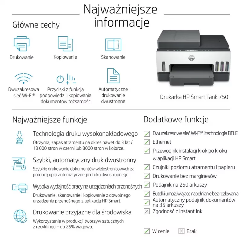 HP Smart Tank 750 impresora multifunción, depósito de tinta, color, WLAN, Smart App, dúplex, ADF, alimentador automático de documentos