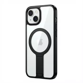 Funda protectora GUAN para Apple iPhone 16 con cristal templado 10H y soporte integrado, transparente/negro