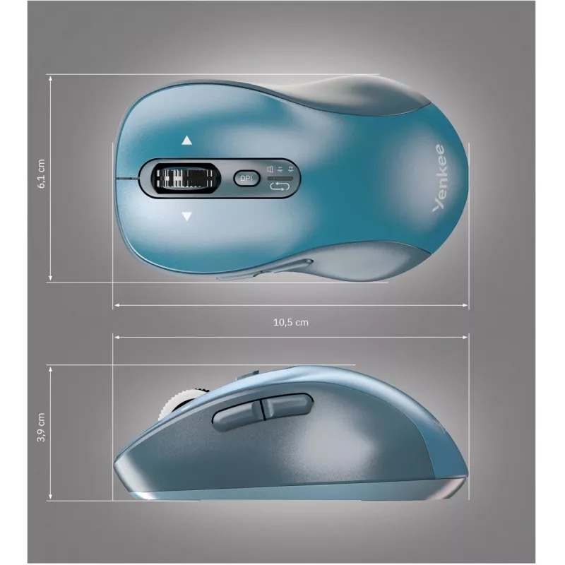 Ratón inalámbrico YENKEE YMS2010BE de doble modo ergonómico, receptor USB 2,4 GHz + Bluetooth 5.1, DPI de 4 niveles 1000–3200, 6 botones