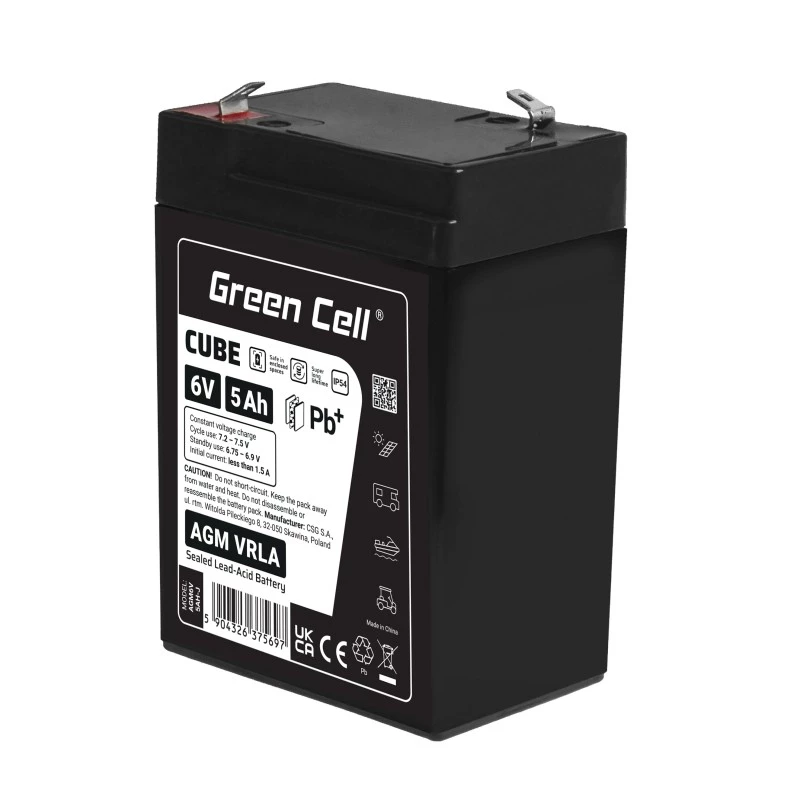 Batería para SAI de plomo-ácido sellada Green Cell AGM6V5AH-J 6 V 5 Ah