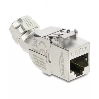 Módulo Keystone DELOCK conector hembra RJ45 a LSA Cat.6A sin herramientas acodado 45° apantallado con enganche metálico