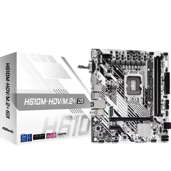 Placa base ASRock H610M-HDV/M.2+ D5 — Intel H610, LGA 1700, microATX, 2× DDR5 DIMM, M.2, HDMI 2.1, DP 1.4