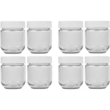 Set de tarros de repuesto para yogurtera JG 8, Vidrio transparente/Blanco, 8 piezas