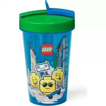 Room Copenhagen LEGO Vaso con pajita Iconic Boy Azul claro (azul/verde, 500 ml)