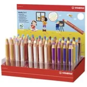 Lápiz de color Stabilo Multitalentstift woody 7,60 cm (3) — expositor redondo de 48 colores, multifunción: lápiz de color, acuarela, cera