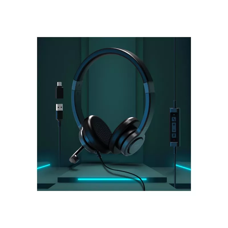 PORT CONNECT | Auriculares estéreo USB PRO ON'R 300 | con cable | on-ear | cancelación de ruido | negro