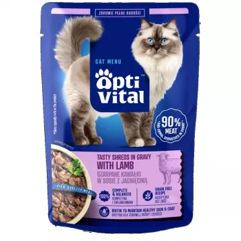 OPTIVITAL Tiras sabrosas en salsa con cordero - Alimento húmedo para gatos - 85g