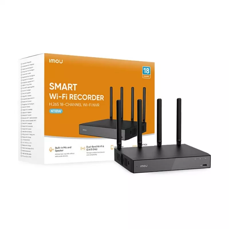 Grabador de vídeo en red IMOU N118W negro — 18 canales, reproducción de 4 canales, máx. 3840×2160, WLAN de doble banda, SATA hasta 16 TB