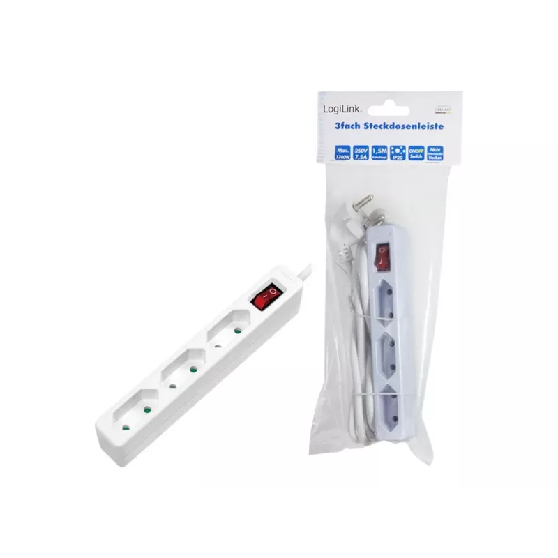 Regleta de alimentación LogiLink LPS230 1,5 m 3 tomas de CA interior blanco
