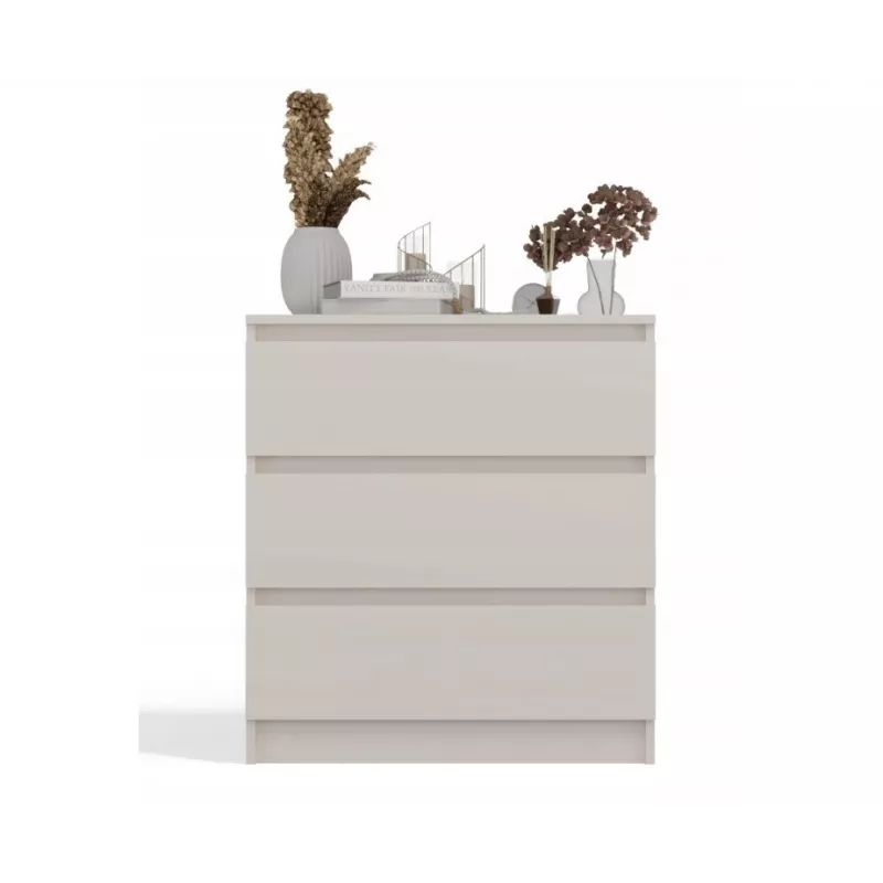 Cómoda MALWA M3 de top e shop — 3 cajones, 700×750×400 mm, tablero de partículas, acabado mate crema