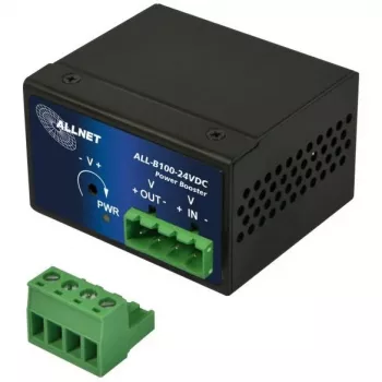 Power Booster DC-DC ALLNET ALL-B100-24VDC: entrada 24VDC a salida 48–55VDC, hasta 95W