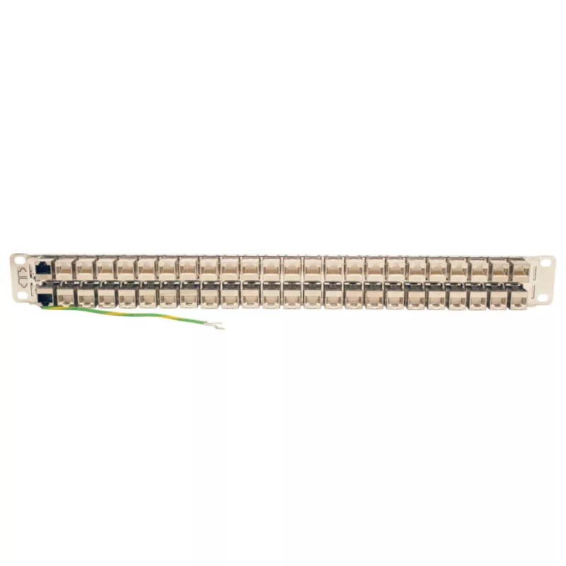 Tripp N254-048-SH-6A 48 puertos 1 U montaje en rack panel de conexiones Cat6a STP blindado pasante - RJ45 Ethernet - TAA - 10 Gigabit Ethernet - RJ-45 - Cat6a - plata - blanco - instalación en rack