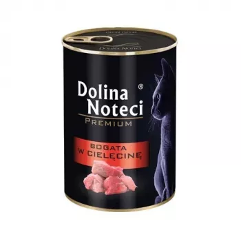 Comida húmeda para gatos Dolina Noteci lata 400 g — receta de ternera, gatos adultos, 80 % humedad