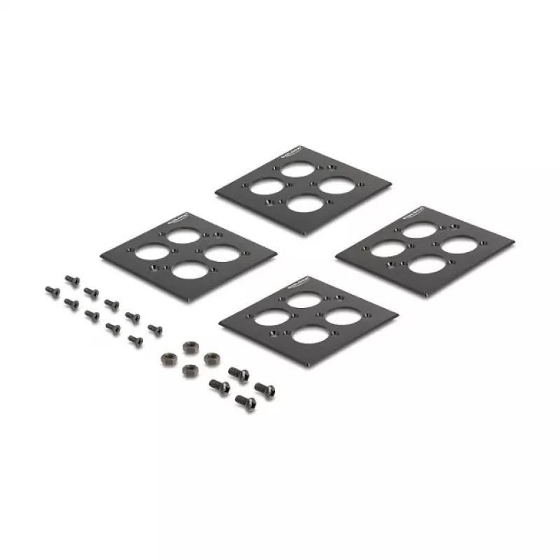 Delock 88195 panel de parcheo de 19" tipo D con 4 placas de 86 x 86 mm, 4 puertos, 2U, negro
