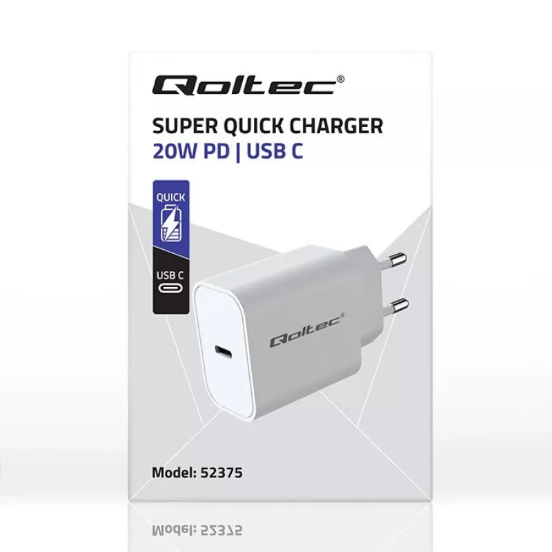 Cargador QOLTEC Super Quick PD 20W USB-C (5V/12V) – cargador rápido portátil
