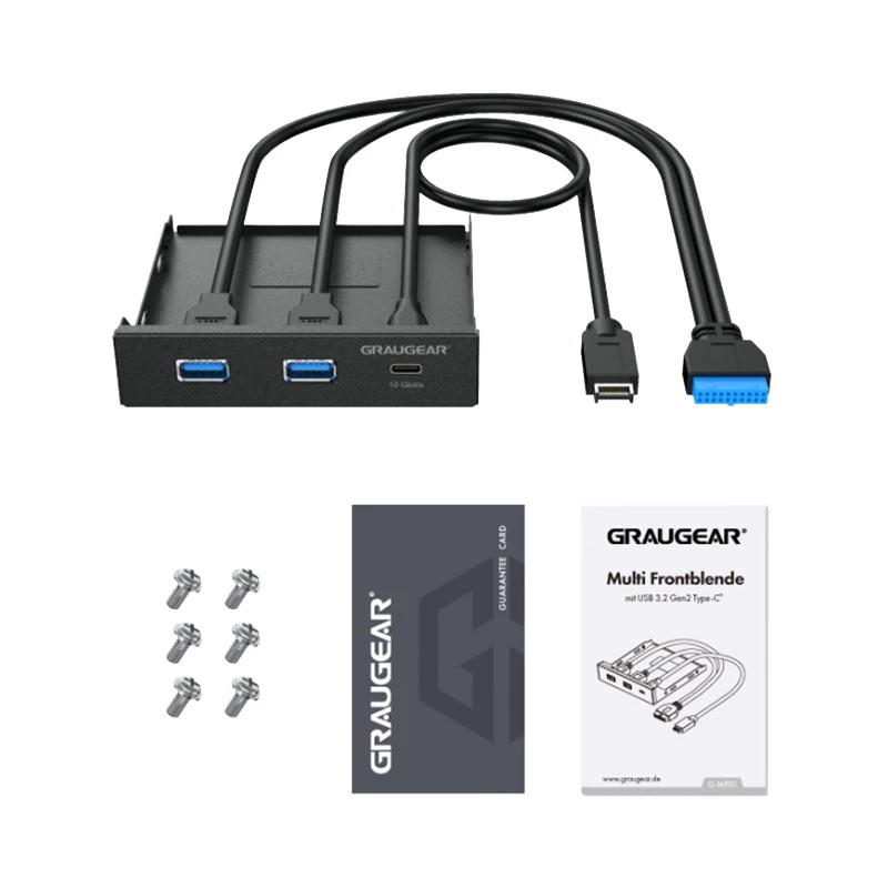 Graugear G-MP01 panel frontal múltiple con hub USB de 3 puertos, 1x USB-C 3.2 Gen2 + 2x USB-A 3.0, negro