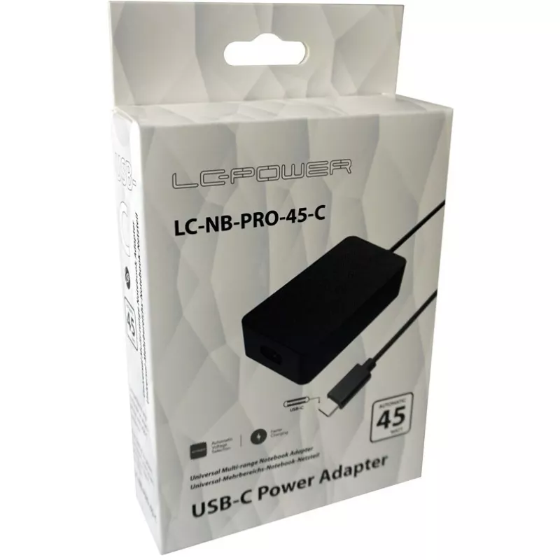 LC Power LC-NB-PRO-45-C - Fuente de alimentación - AC 110-240 V - 45 vatios - Negro