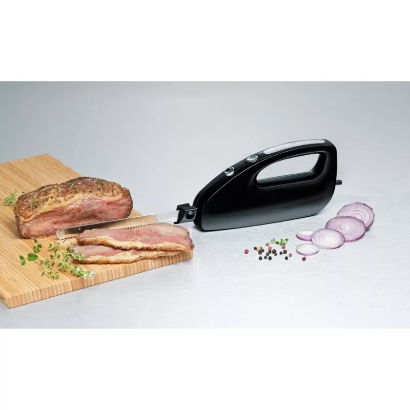 Cuchillo eléctrico Rommelsbacher EM 150 120 W – cuchillas de acero inoxidable, longitud útil de cuchilla 15 cm, negro