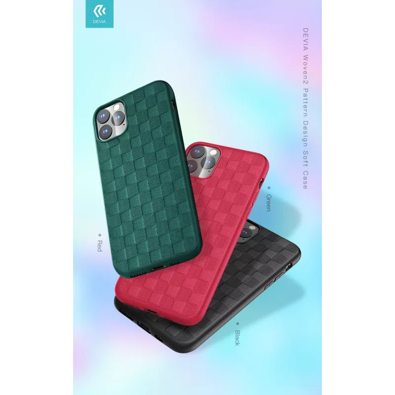 Funda blanda Devia Woven2 para iPhone 11 Pro Max — superficie textil estampada roja