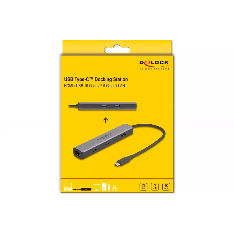 DeLOCK USB Type-C Docking Station 8K HDMI USB 10 Gbps 2,5 Gigabit LAN PD 100W