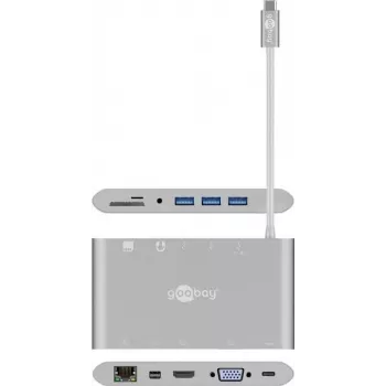 Adaptador multipuerto USB-C™ Goobay - Todo en 1 - Aluminio - Plata (62113)