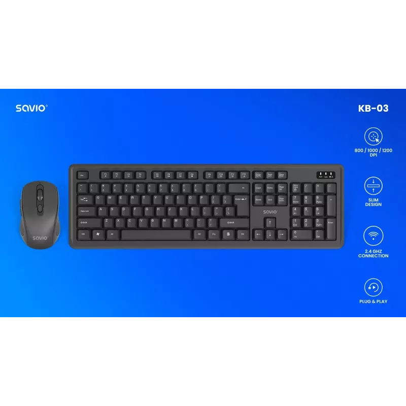 Savio KB-03 Teclado y ratón incluidos Home/Office USB QWERTY US Inglés Negro
