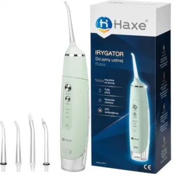 Irrigador bucal inalámbrico Haxe RUBIS HX 716 – presión de agua 30–90 psi, 3 niveles de potencia, depósito de 0,165 l, 4 boquillas, verde
