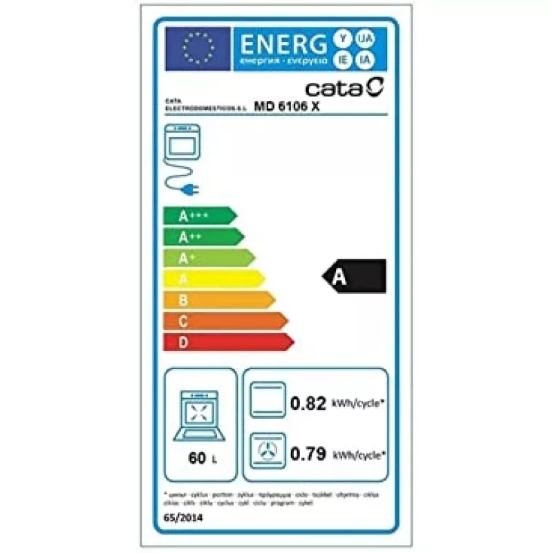 Horno eléctrico integrado CATA MD 6106 X – 60 L, negro y acero inoxidable, mandos giratorios