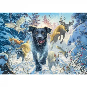 Mark Fredrickson: amor perruno – labrador negro en la nieve, puzzle 1000 piezas