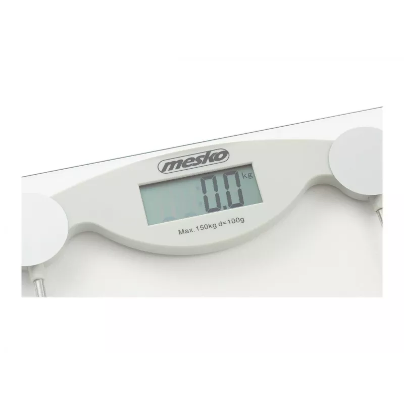 Báscula de baño electrónica Mesko MS 8137 — capacidad 150 kg, precisión 100 g, blanca/transparente