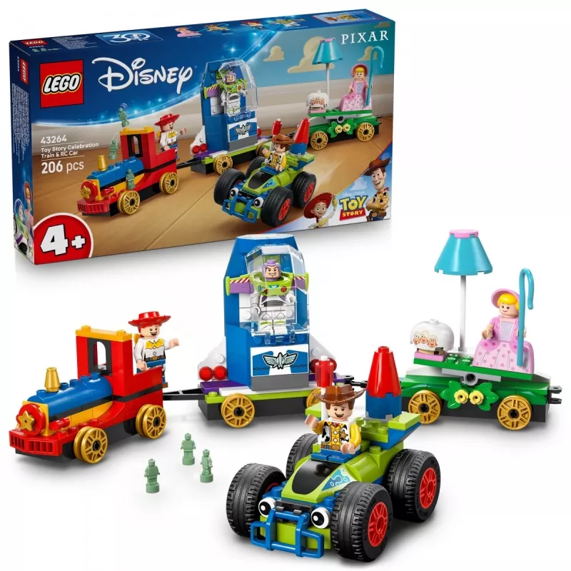 LEGO Disney Toy Story Tren de celebración y coche RC Set 43264 — 206 piezas, 4 minifiguras, edad 4+