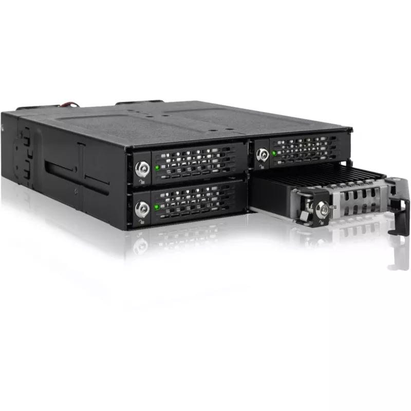 ICY DOCK - ToughArmor MB720MK-B V3 - 4x PCIe 4.0 M.2 NVMe a 4x OCuLink en 1x bahía de 5,25 marco móvil metal negro con bloqueo de llave (compatible con Tri-Mode)