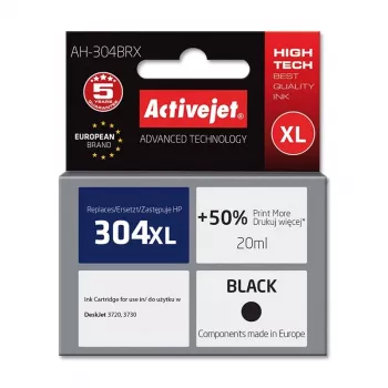 Activejet AH-304BRX Tinta (sustituto de HP 304XL N9K08AE; Premium; 20 ml; negro)