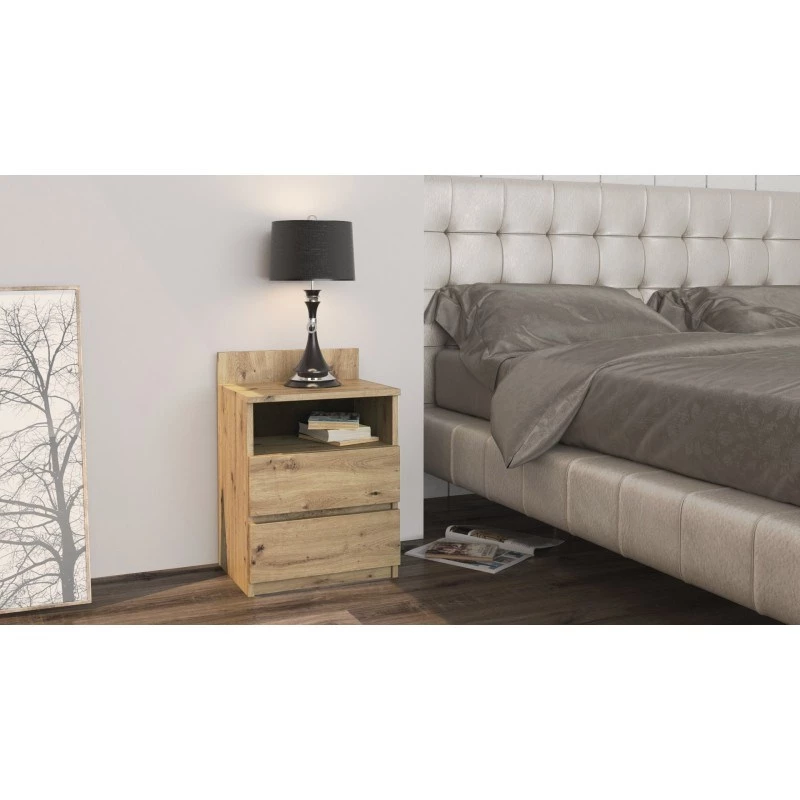 Mesita de noche top e shop M1 ARTISAN, acabado roble, 2 cajones, 400×320×590 mm
