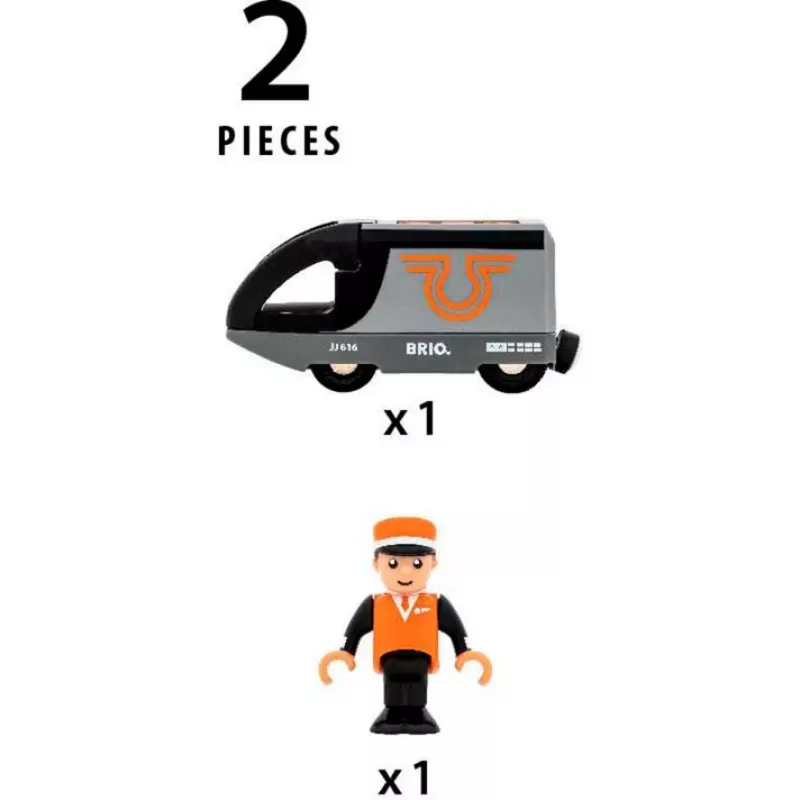 Tren de pasajeros BRIO 63604700 naranja-negro, set de tren de juguete de madera, compatible con vías BRIO